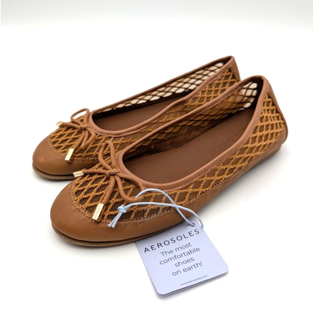 Aerosoles Palma Slip-On Flat Shoes Round Toe Women's Tan Mesh Size US5M EU35
